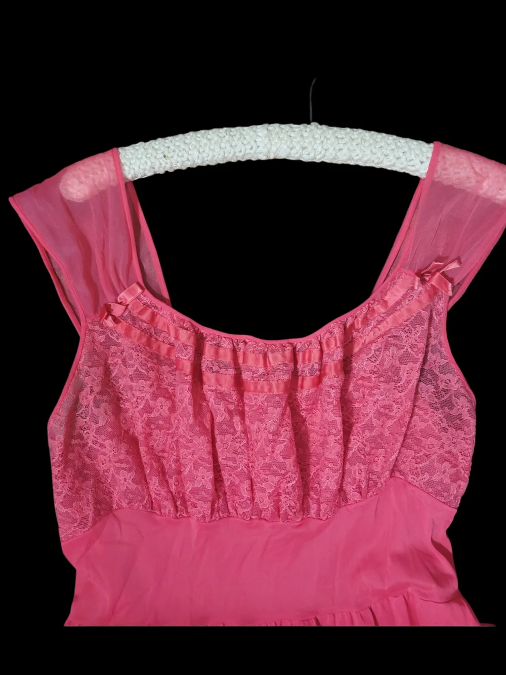 Vintage Dorella Sheer Pink Lace Bodice Nightgown Slipdress - Picture 3 of 6